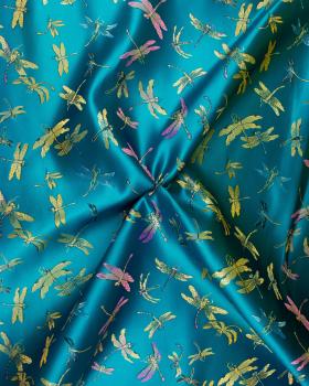 Satin jacquard dragonfly Turquoise Blue - Tissushop